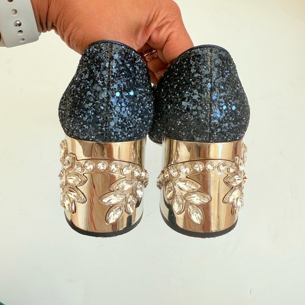 Miu Miu Midnight Blue Glitter Rhinestone embellished Mary Jane Pumps EU 38.5 - Picture 4 of 11